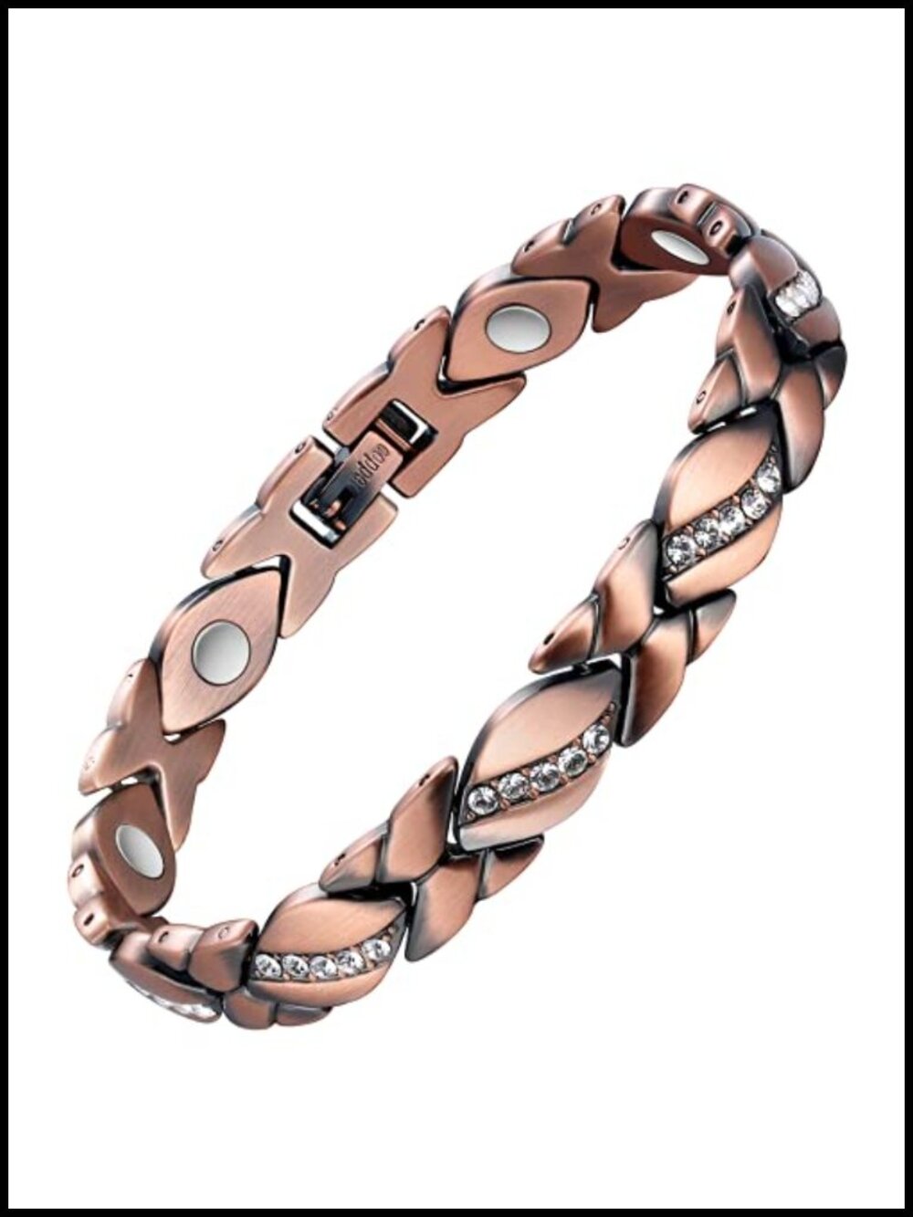 Pure Copper Magnetic Bracelet with Crystals, Adjustable, Gift Box